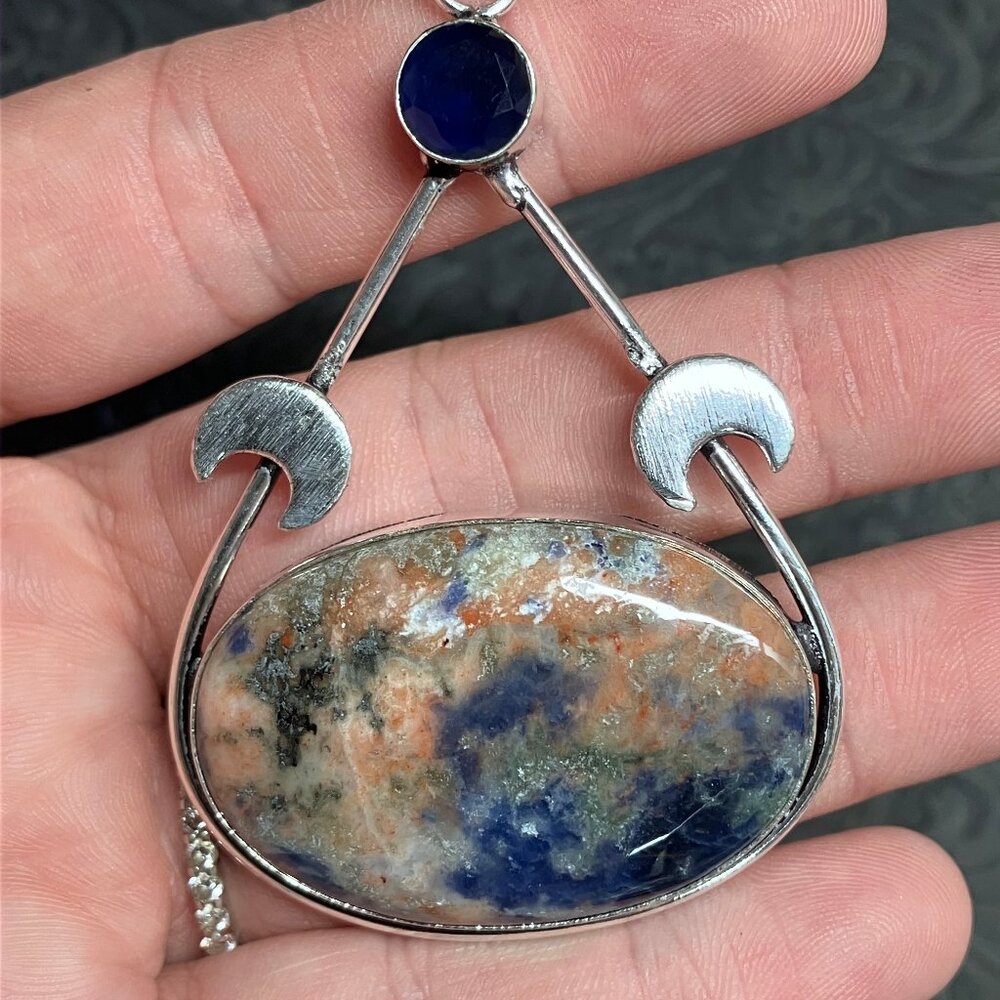 Sodalite Crescent Moon Pendant Stone Crystal Jewelry - Picture 6 of 6